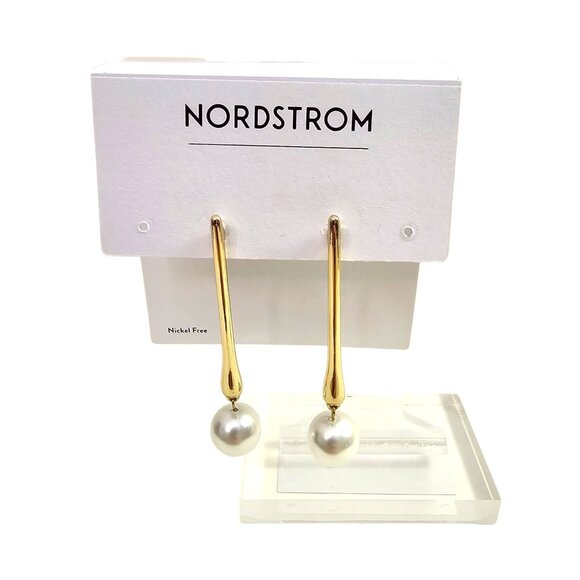 Nordstrom Jewelry - Nordstrom Gold-Tone Drop Earrings With Faux Pearl Accents NWT